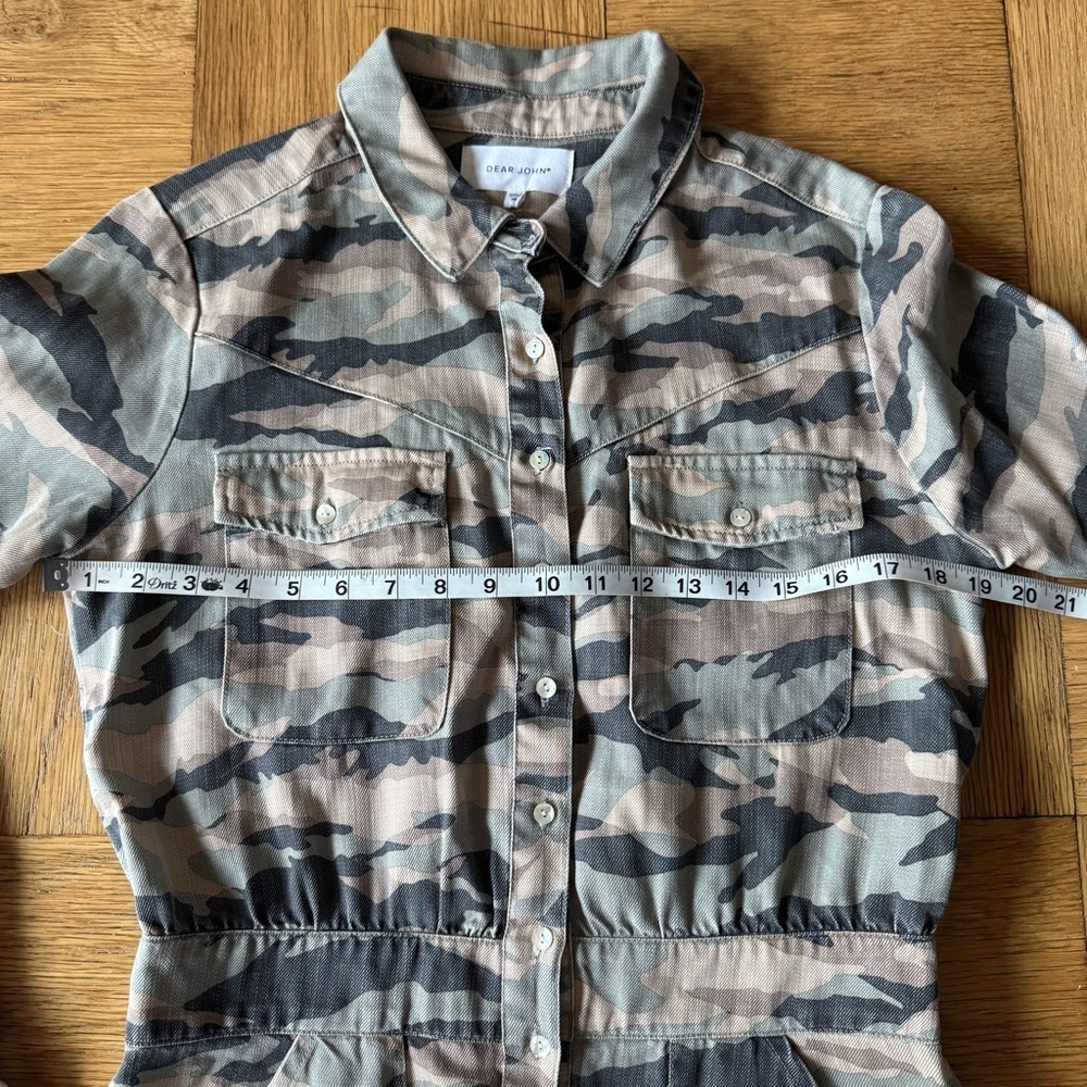 Dear John Camo Dress Button Down Utility Collared Long Sleeve Mini Cinch Waist - Picture 5 of 7